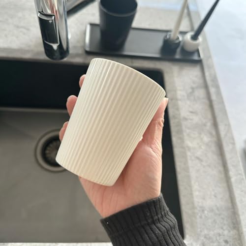 Wongwongcat White Ceramic Vertical Stripe Toothbrush Cup - Couple Bathroom Tumbler & Coffee Mug