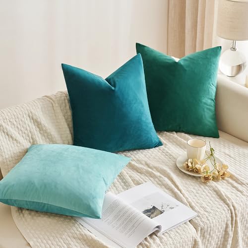 MIULEE Teal Velvet Throw Pillow Covers 18x18 Inch Pack of 2