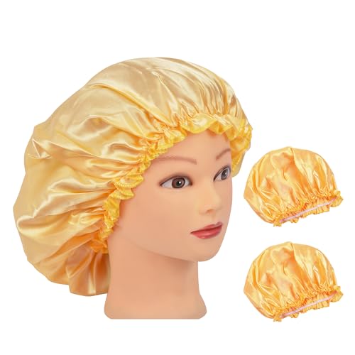 Satin Sleep Bonnet for Curly Hair 2-Pack Yellow Adjustable