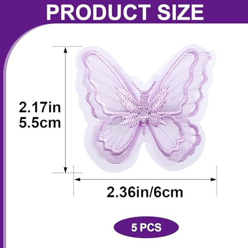 Purple Embroidery Butterfly Hair Clips Double Layer Lace Barrettes 5pcs