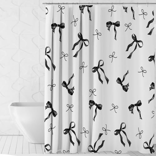 Mocsicka Coquette Bow Shower Curtain, Waterproof Polyester, Black, 71x71 Inch