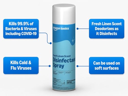 Amazon Basics Disinfectant Spray - Fresh Linen Scent, 19 Oz, 6 Pack