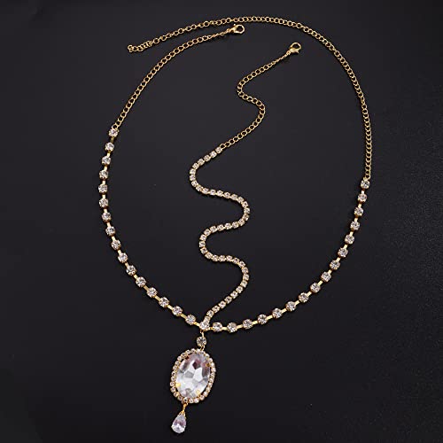 Missgrace Gold Rhinestone Waterdrop Bridal Head Chain Headpiece