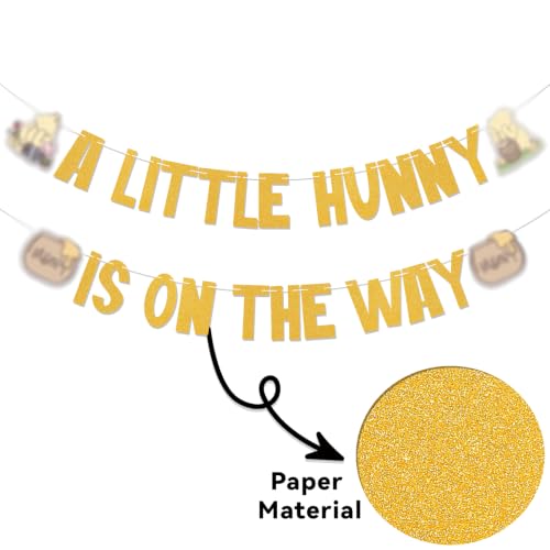 A Little Hunny is on the Way Gold Glitter Banner - Bear Baby Shower Decorations