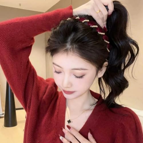 Black Pearl Headband Vintage High Cranium Non-Slip Hair Band