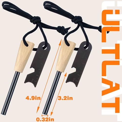 ULTLAT 2-Pack Magnesium Ferro Rod Fire Starter with Beech Handle & Multi-Tool