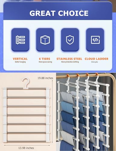 Cloud Ladder Pants Hangers - 6-Tier Space Saving Closet Organizer, 2 Pack