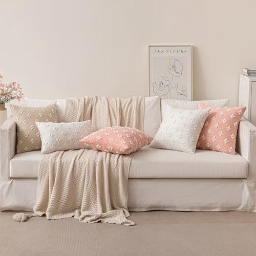 MIULEE 18x18 Inch Pink Throw Pillow Covers, Set of 2 Rhombic Jacquard
