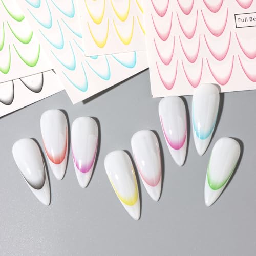 TailaiMei French Line Nail Stickers 8 Sheets Colorful Self-Adhesive Decals
