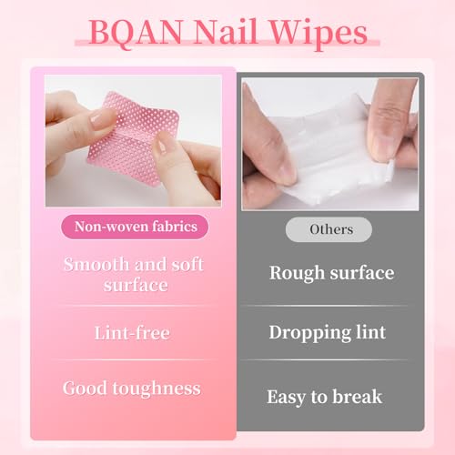 BQAN Lint-Free Nail Wipes & Remover Pads Set with Storage Box (600 PCS)