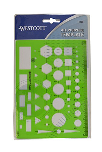 Westcott All-Purpose Technical Drawing Template - Green Plastic, 4.5 x 6 in