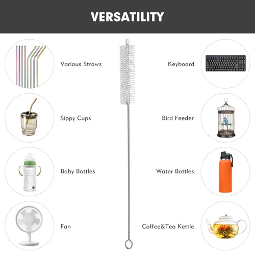 18-Piece Straw Cleaner Brush Set, Extra Long Stainless Steel Straw Brushes