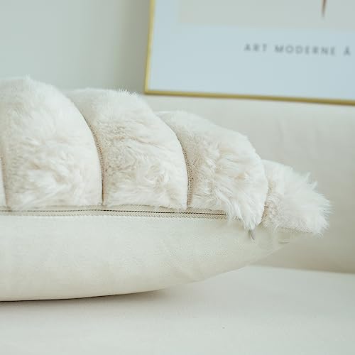 Faux Fur Throw Pillow Covers 2-Pack - Soft Plush Cushion Cases for Sofa & Bed, 16x16 inch, Beige