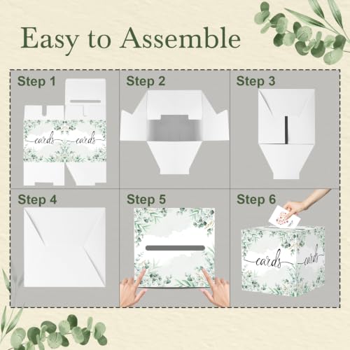 Watercolor Sage Greenery Wedding Card Box - 8.7x8.7x8.7 Inch Gift Card Holder for Parties & Celebrations