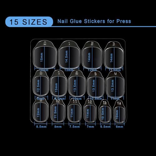 YANTAISIYU 300pcs Nail Adhesive Tabs 15 Sizes Press On Nails Jelly Glue