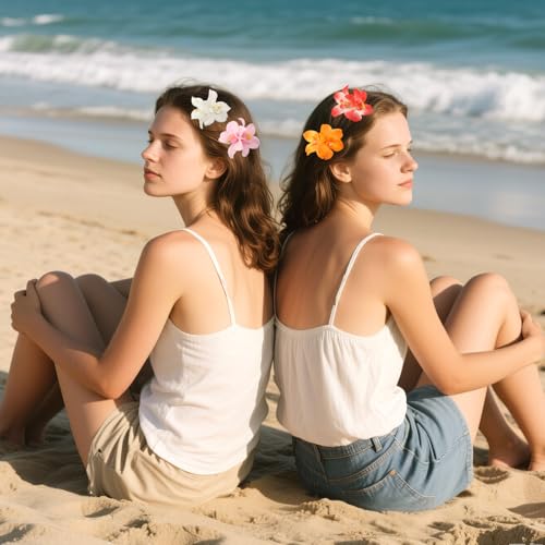 JANYUN 8-Color Bohemian Hawaiian Fabric Flower Hair Clip Set