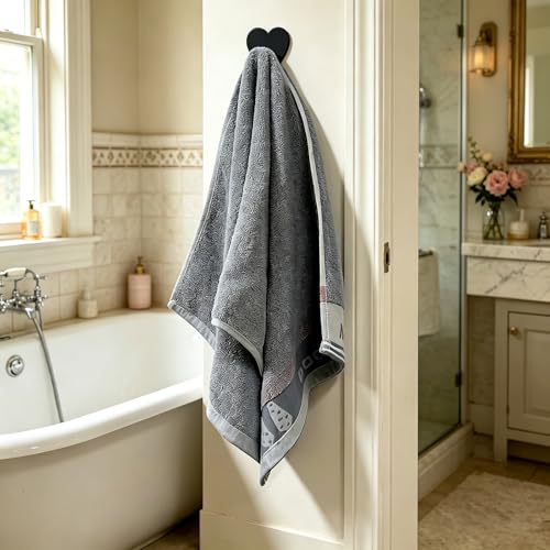 Qlirovix Heart-Shaped Adhesive Towel Hooks, Matte Black Stainless Steel (4 Pack)
