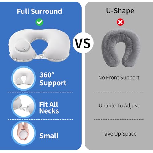 Fvbber Medium-Grey Inflatable Travel Neck Pillow - Portable Airplane & Car Support