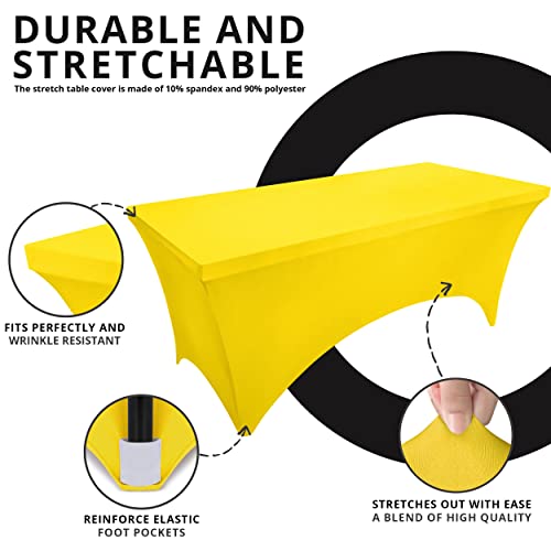 Utopia Kitchen 6ft Spandex Table Cloth - 2 Pack, Fitted Yellow Stretch Cover