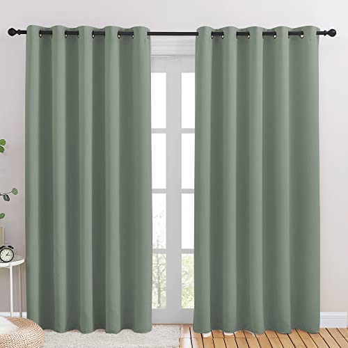 NICETOWN Greyish Green Blackout Curtains 70x84 inches - Set of 2
