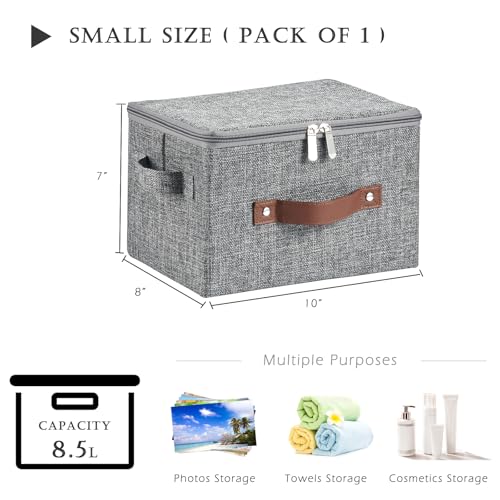 VinneGenzz Small Gray Zipper Lid Decorative Storage Bin - Set of 1