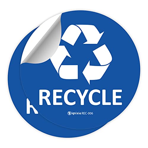 IGNIXIA Blue Recycle & Trash Stickers 6x6 Inches - Pack of 2 Waterproof Decals for Waste Bins