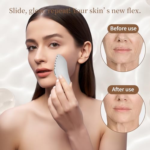 ZminRN Stainless Steel Jagged Edge Gua Sha Facial Tool for Lymphatic Drainage, Depuffing and Sculpting