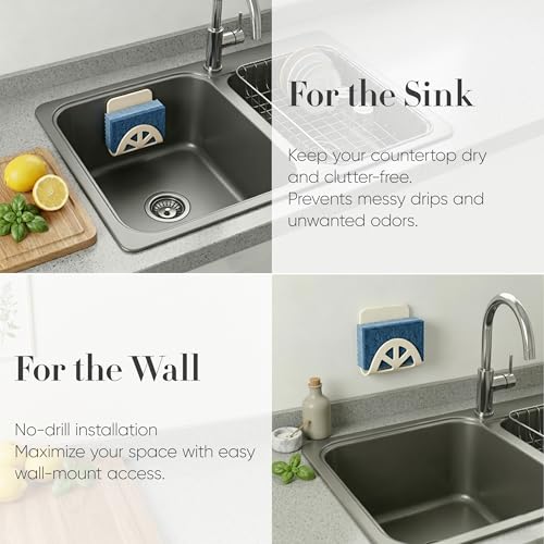 Brivdeto Flexible Silicone Sponge Holder - Adhesive Sink Caddy, 2-Pack