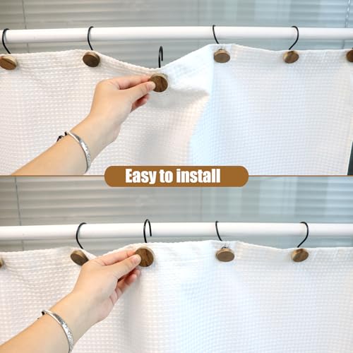 JTDTH Round-Black Wooden Shower Curtain Hooks - Modern Rustic Bathroom Rings, 12 Pack