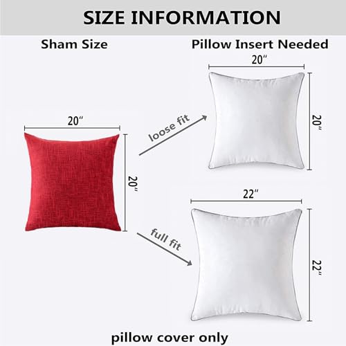 Christmas Farmhouse Decorative Throw Pillow Covers - 20x20 Inch Red, Pack of 2