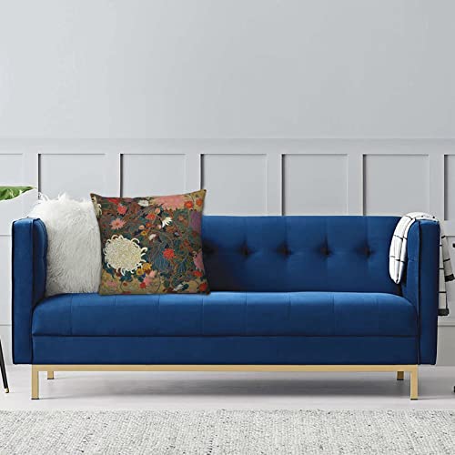 Japanese Flower Painting Throw Pillow Cover - 20x20 Inch Decorative Case