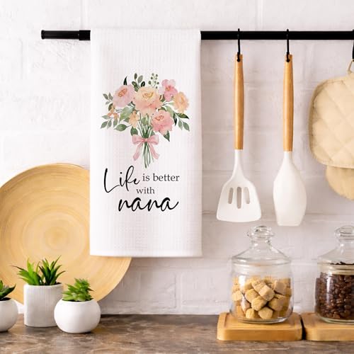 Life Nana Kitchen Towels - Grandma Gift Rustic Floral Hand Towel 16x24in