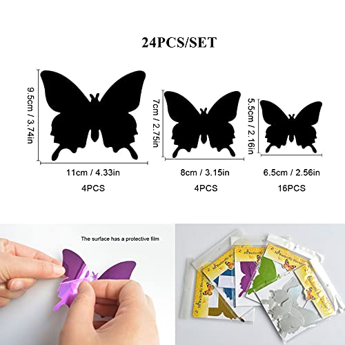 CAYUDEN 24pcs 3D Mirror Butterfly Wall Stickers - Rose Gold Decor