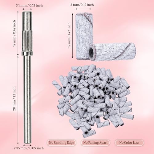 MAGITWAY 100 Pcs Extra Fine Nail Drill Sanding Bands 240 Grit with Mandrel Bit