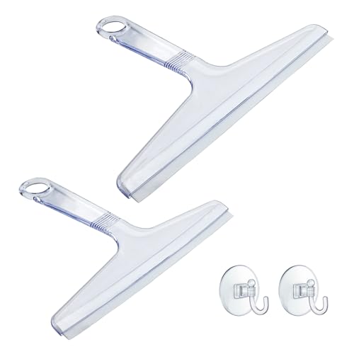 NewTalent 2-Piece Shower Squeegee Set, Clear & White Glass Cleaning Tool
