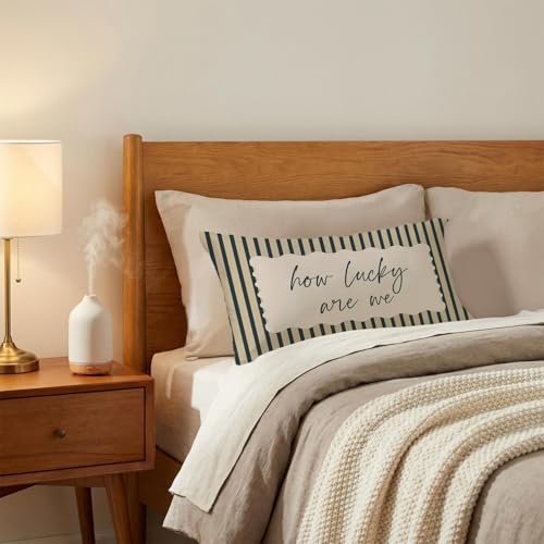 FOPENEM Lucky Inspirational Pillow Cover 12x20 White Farmhouse Decor
