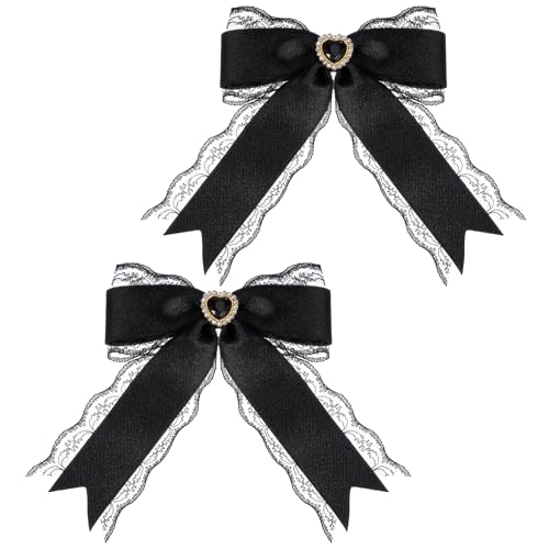 Black Lace Bow Hair Clips with Long Tail 2Pcs