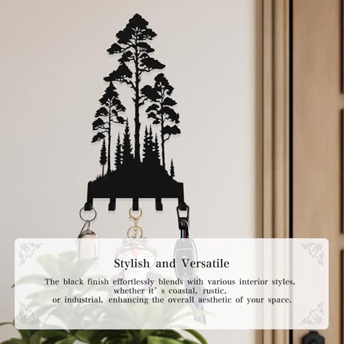 Metal Key Holder Wall Mount with 5 Hooks - Natural Forest Design