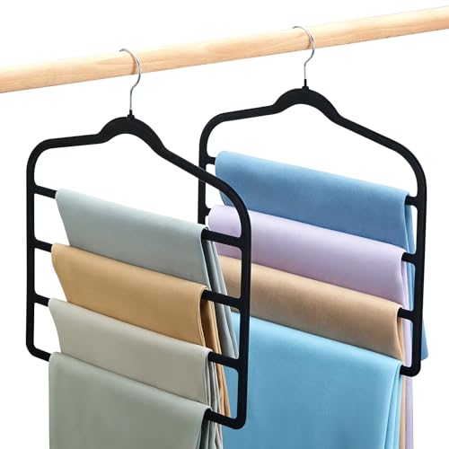 Aoyaiar 2-Pack Space Saving Pants Hangers, Non-Slip Velvet Multi-Tier Rack