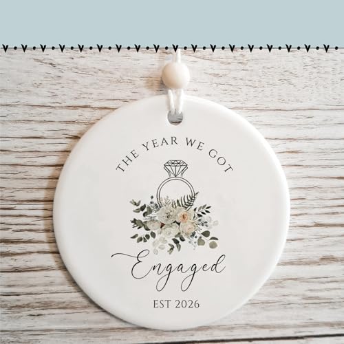 First Christmas Engaged Ornament 2026 - Wedding Keepsake Ceramic Decoration - Variation of Engaged Ornament 2026