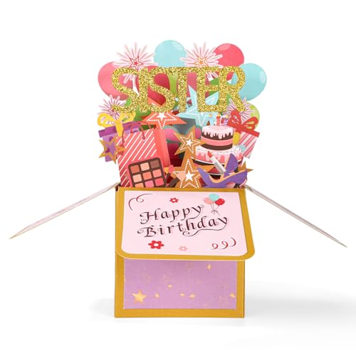 Sinbana 3D Pop Up Birthday Card for Sister - Colorful Greeting Card