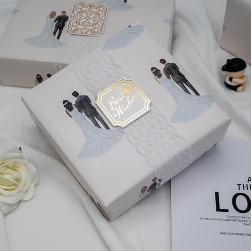 Wedding Gift Wrapping Paper - White Newlyweds Design (6 Sheets)