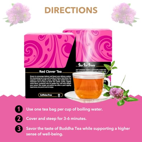 Buddha Teas Organic Red Clover Flower Tea - 18 Count, Herbal, Caffeine-Free