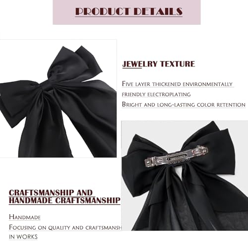 Silky Satin Oversized Long-Tail Hair Bow Clip for Women and Girls
