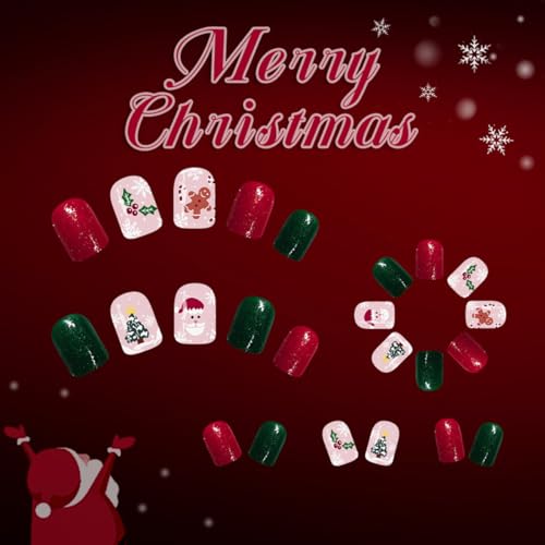 Christmas Press on Nails Short Square False Nails Holiday Designs