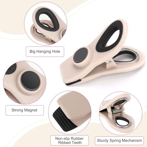 TACGEA 12pcs Magnetic Bag Clips - Air Tight Food Storage Clips in Neutral Colors