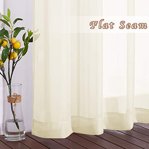 NICETOWN 96-Inch Cream Beige Sheer Curtain Panels - Voile Window Treatments
