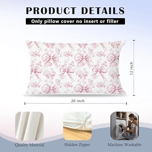 Exqcom Coquette Pink Chinoiserie Bow Floral Flannel Lumbar Pillow Cover 12x20