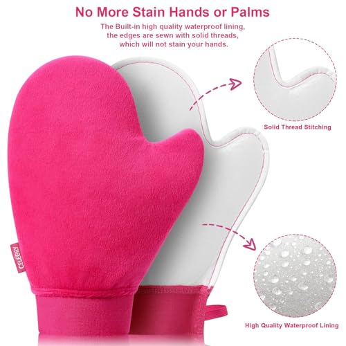 CeleCily Self Tanning Mitt Applicator - Double-Sided Velvet Sunless Tanner Glove with Waterproof Lining