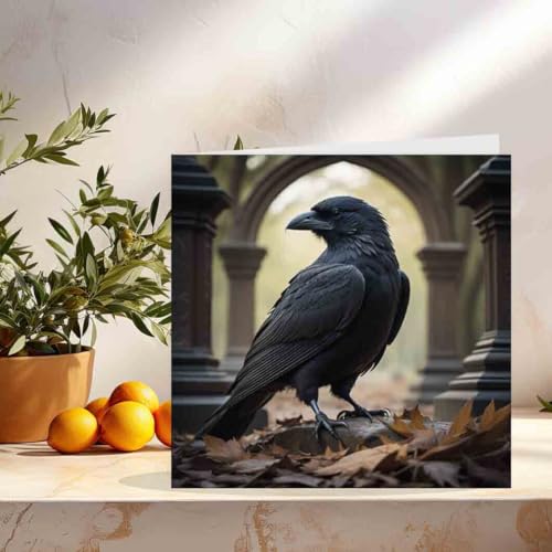 Purple Fox Raven Greeting Card - Gothic Autumn Design 147mm